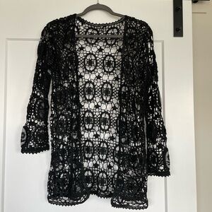 Poof! Black Lace Cardigan Sweater